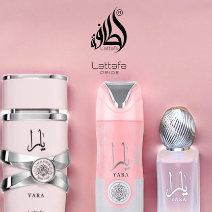 SET LATTAFA YARA WOMEN ( 3 PC) 3.4 OZ EDP / 6.8 OZ DEO / 1.7 OZ HAIRMIST